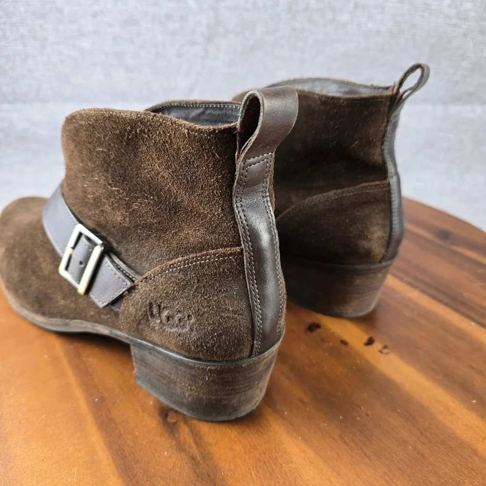 UGG Mens 12 Brown Suede Buckle‎ Ankle Boots 1014184 Chocolate Leather Strap